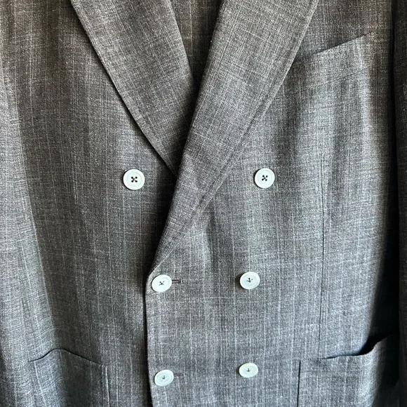 ISAIA Silk Wool Double Breasted Windowpane Taupe Suit EU52 - Picture 4 of 11